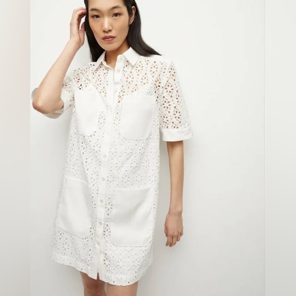 New Veronica Beard White Eyelet Shirt Dress